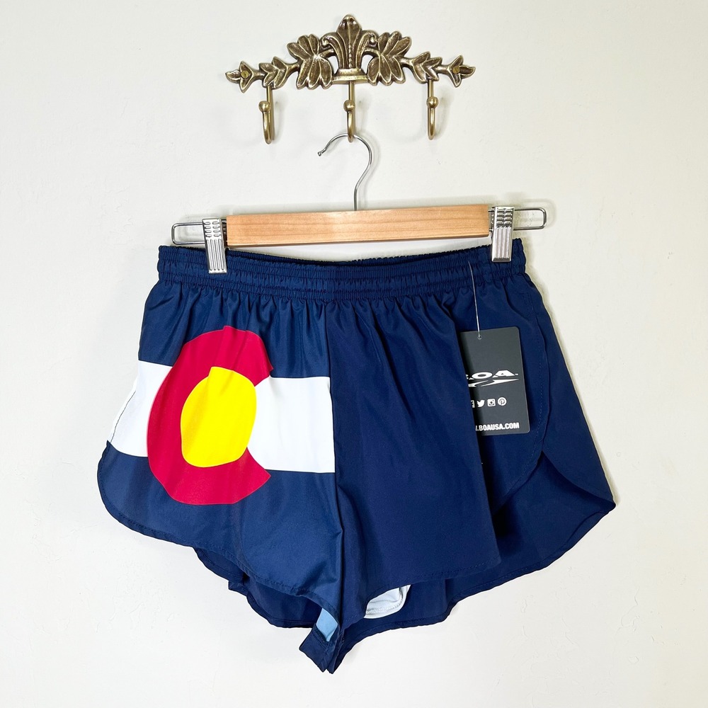 BOA Running Shorts 1" Elite Split Mens Large Blue Colorado Flag Athletic NEW